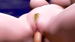 Double penetration of tight pussy and young mouth of hot 3d girl