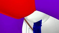 Head with dildo fucks skinny girl is stuck between the wall