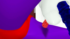 Head with dildo fucks skinny girl is stuck between the wall