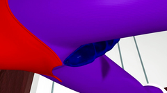 Head with dildo fucks skinny girl is stuck between the wall