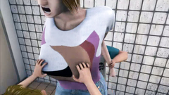 Double penetration porn with 3d hottie fucked in the public toilet