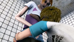 Double penetration porn with 3d hottie fucked in the public toilet