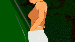 Horny babe in mini-skirt masturbates her shaved clit