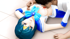 Three horny guys fucks one skinny princess on the floor