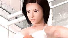 Robo-tentacles fucking beautiful brunette dressed in white bikini