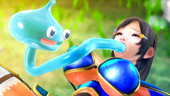 Cute hentai brunette in a magical armor swallows trunk of a strange creature