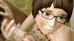 Driven into a urinal painted girl with glasses sucks big dick deep