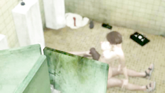 Violent vaginal creampie sex in a public toilet with an attractive woman in glasses