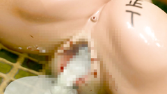 Violent vaginal creampie sex in a public toilet with an attractive woman in glasses