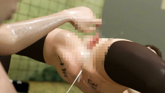 Violent vaginal creampie sex in a public toilet with an attractive woman in glasses