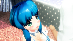 Blue-hair girl teen skillfully jerking cock by her tits