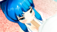 Blue-hair girl teen skillfully jerking cock by her tits
