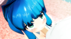 Blue-hair girl teen skillfully jerking cock by her tits