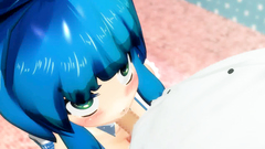 Blue-hair girl teen skillfully jerking cock by her tits