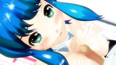 Blue-hair girl teen skillfully jerking cock by her tits
