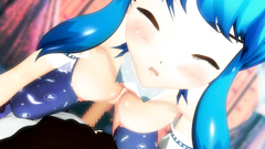 Pretty 3D hentai blue-hair teen in a strange stockings lets big cock in her pussy