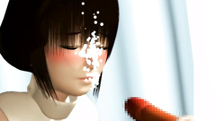 Young brunette in stockings rides a dildo and after gets cum on face