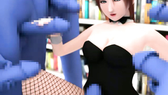 Titjob by a horny school girl with big tits and tiny mouth fucked by a many monsters