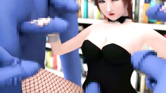 Titjob by a horny school girl with big tits and tiny mouth fucked by a many monsters