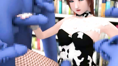 Titjob by a horny school girl with big tits and tiny mouth fucked by a many monsters