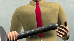 Busty school girl gets poked by a long stick into her holes in 3d porn with a kinky teacher