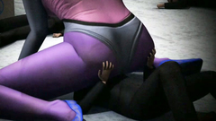 Woman of great size sits on the face of her submissive soldier