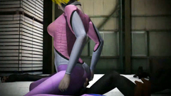 Woman of great size sits on the face of her submissive soldier