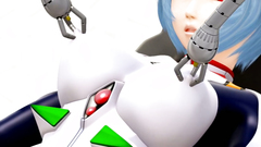 Blue haired hottie in sexy latex costume is fucking with kinky robo tentacles