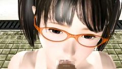 Young anime babe on the knees is blowing dick of a mature guy