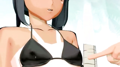 Blowjob on the beach with an amazing japanese hentai beauty