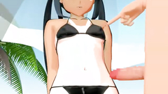 Blowjob on the beach with an amazing japanese hentai beauty