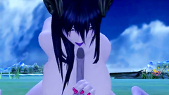 Big cock of a 3d creature gets titjob by a horny brunette with big melons