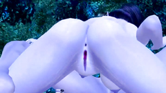 Big cock of a 3d creature gets titjob by a horny brunette with big melons