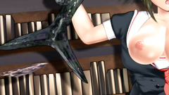 All holes penetration of a sexy hentai school girl in black stockings