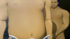 Sexy anime girl in the circle of kinky naked males of unknown origin