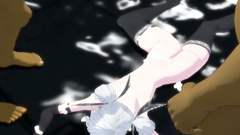 Sexy anime girl in the circle of kinky naked males of unknown origin