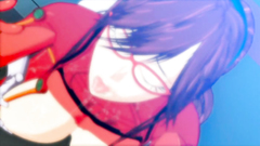 Cute hentai babe in sexy glasses takes a cock between her big boobs