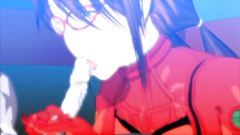 Cute hentai babe in sexy glasses takes a cock between her big boobs