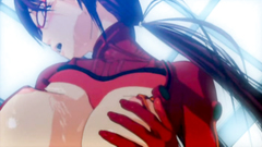 Cute hentai babe in sexy glasses takes a cock between her big boobs