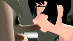 Amazing brunette blows long dick in the toilet in hot anime porn