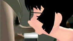 Amazing brunette blows long dick in the toilet in hot anime porn