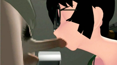 Amazing brunette blows long dick in the toilet in hot anime porn