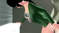 Amazing brunette blows long dick in the toilet in hot anime porn