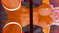 Fingering of a tight asshole and pussy of a horny anime babe