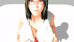 Cute busty 3D brunette in sexy glasses ride a dick