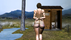 Outdoor BDSM action with a really busty 3d hottietied and banged hard