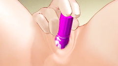 Stunning 3d babe sticks pink dildo into her shaved pussy