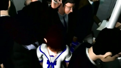 Cute rubs clit of a hot 3d girl in a public place