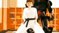 Cutie is pounded in all holes by a scary creature