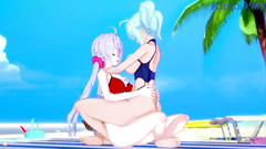 Cagliostro and Chris Yukine have intense futanari sex on the beach. - Symphogear Hentai